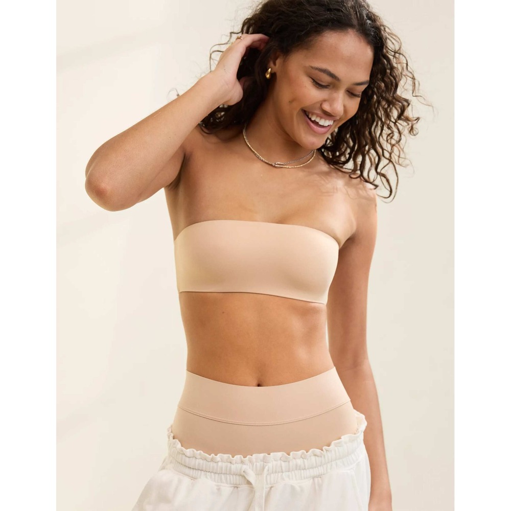 Aerie SMOOTHEZ Lightly‎ Lined Bandeau Bralette Sand Nude Seamless Strapless Bra